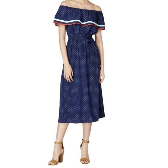 NWT Macys Fiesta Off Shoulder Dress Maison Jules Blue New With Tags Size XS Boho - Picture 8 of 9